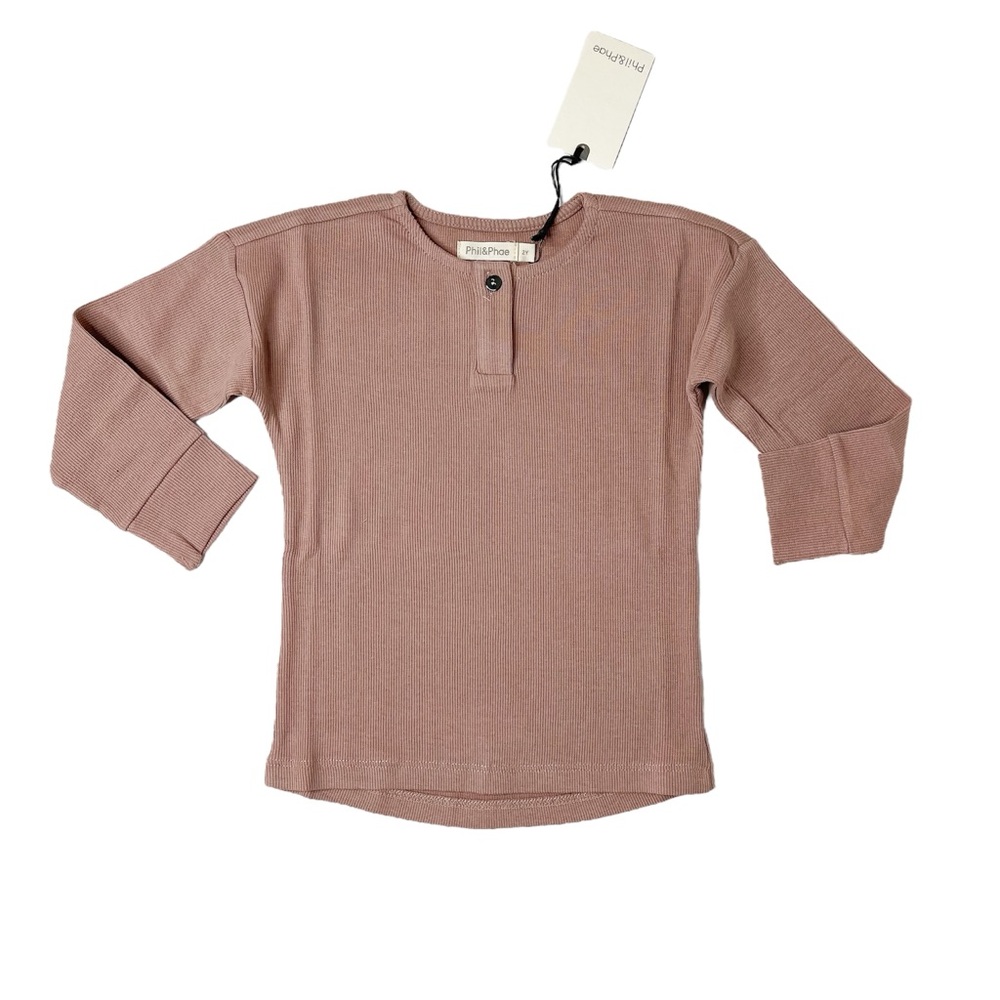NWT/Boutique Phil&Phae Gender Neutral Rib Henley Long Sleeve Top in Powder